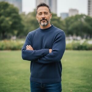 417 Van Heusen Mens Navy Blue Ribbed Rolled Mock Neck Sweater Sz L Preppy Casual